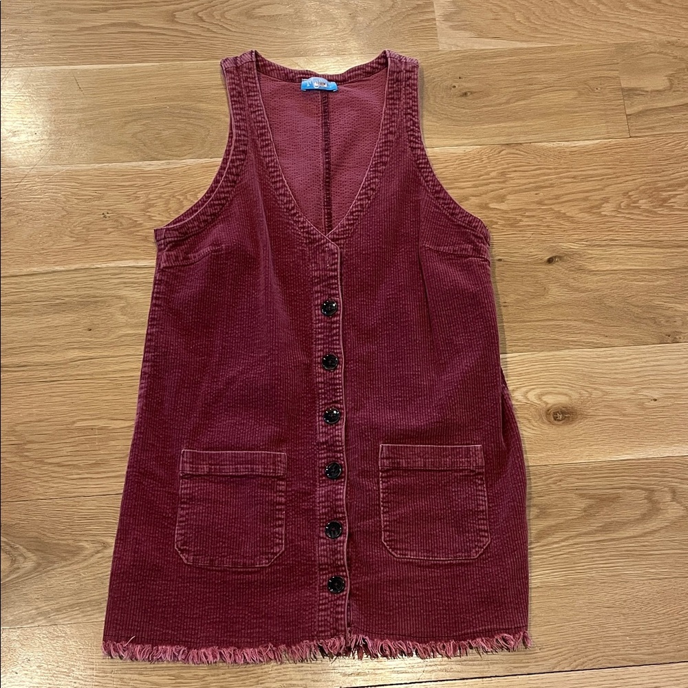 Corduroy Button-Front Dress in Burgundy